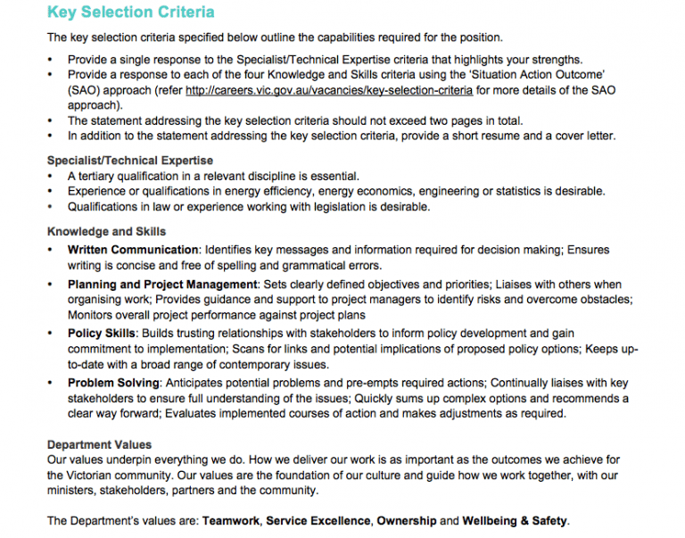 answering selection criteria